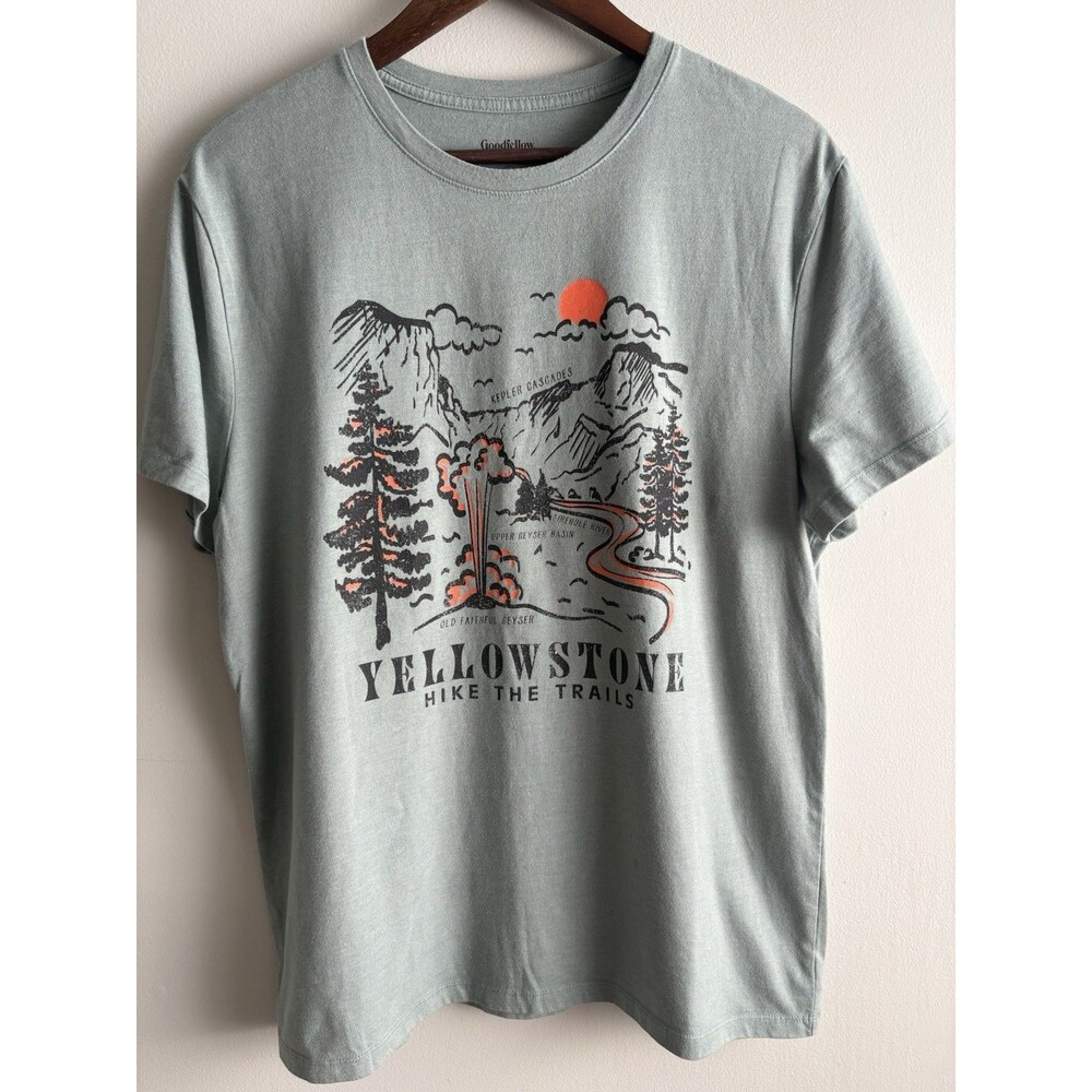 Yellowstone National Park T Shirt Mens Large Graphic Hike Trails Tee Gray